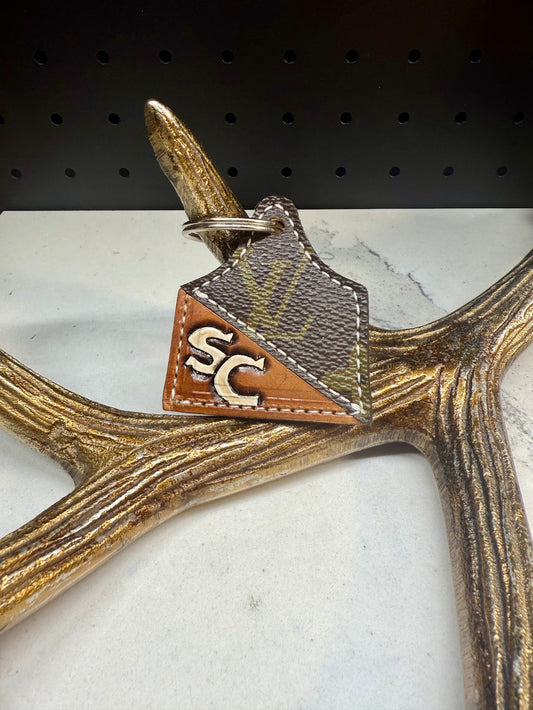 Custom Tooled Eartag Keychain w/ Louis Vuitton Inlay