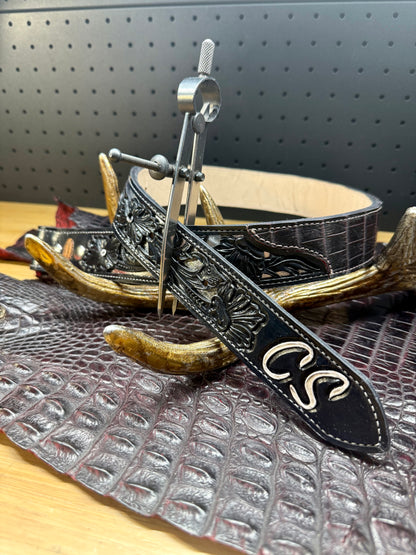 Custom Filigree Floral Belt w/ Alligator Belly Inlay