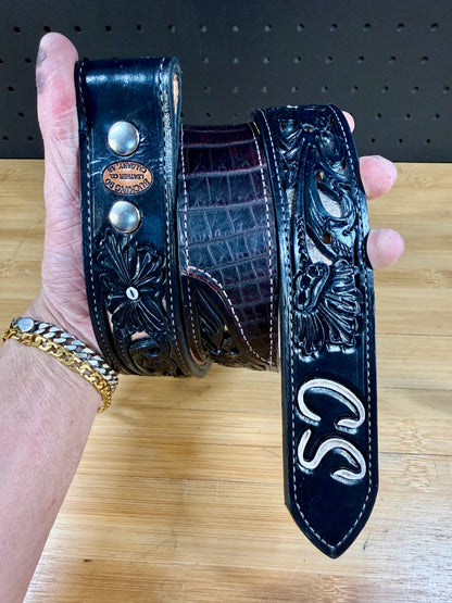 Custom Filigree Floral Belt w/ Alligator Belly Inlay