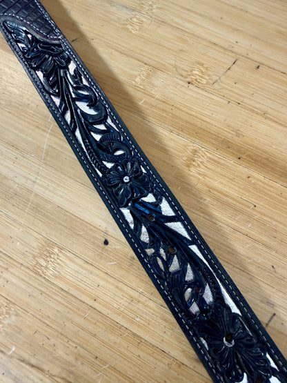 Custom Filigree Floral Belt w/ Alligator Belly Inlay