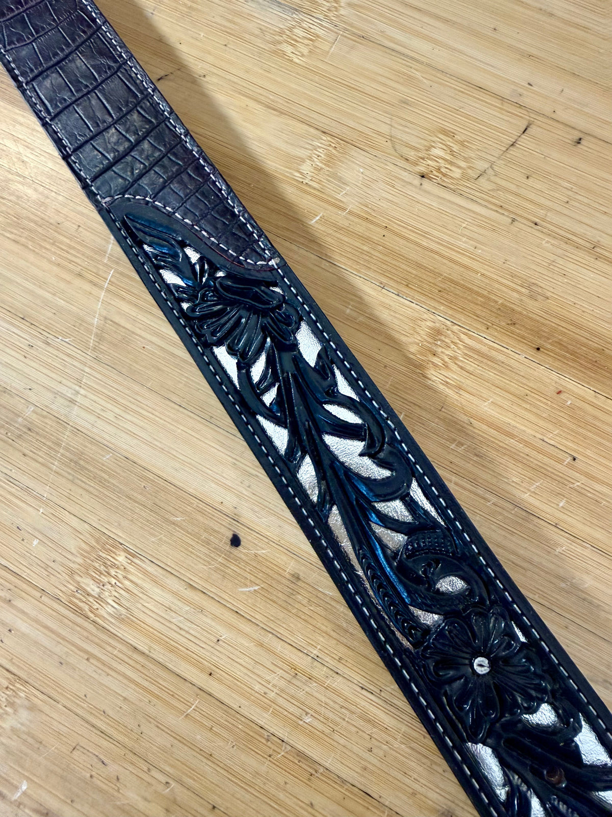 Custom Filigree Floral Belt w/ Alligator Belly Inlay