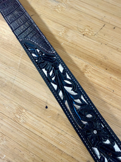 Custom Filigree Floral Belt w/ Alligator Belly Inlay