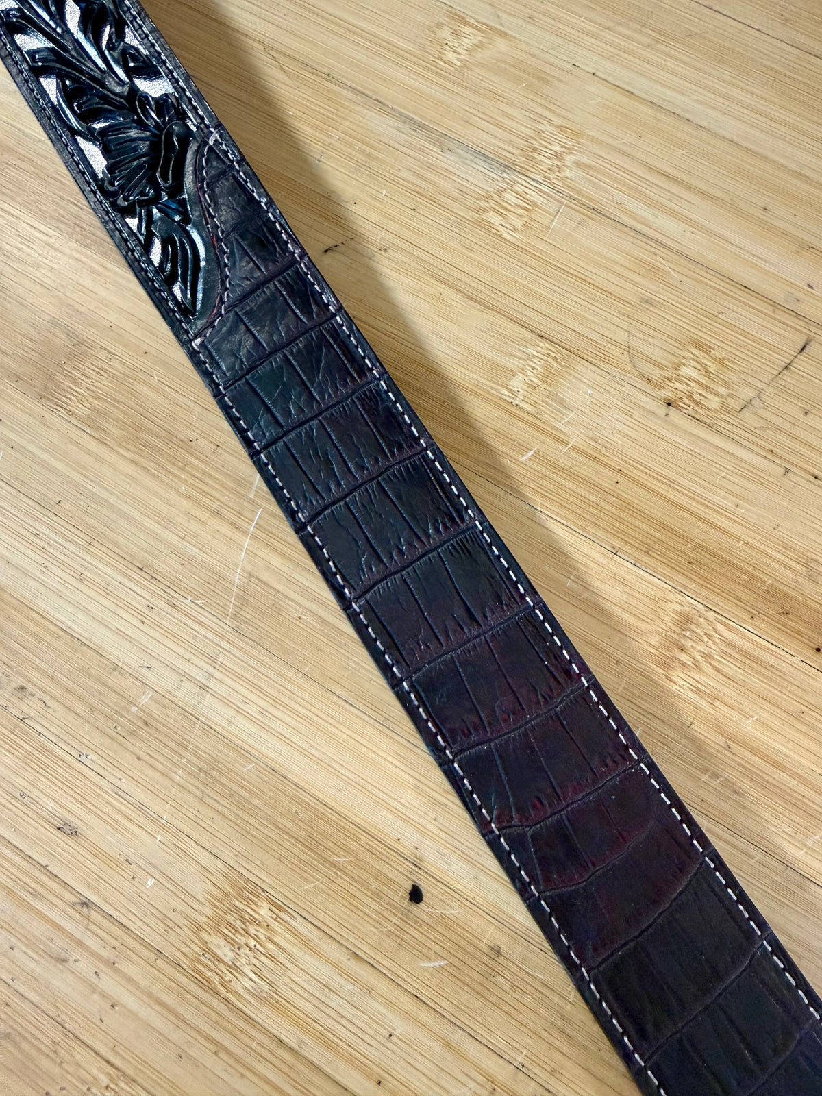 Custom Filigree Floral Belt w/ Alligator Belly Inlay