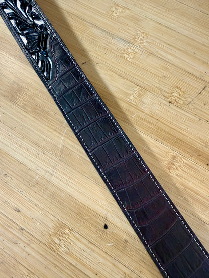 Custom Filigree Floral Belt w/ Alligator Belly Inlay