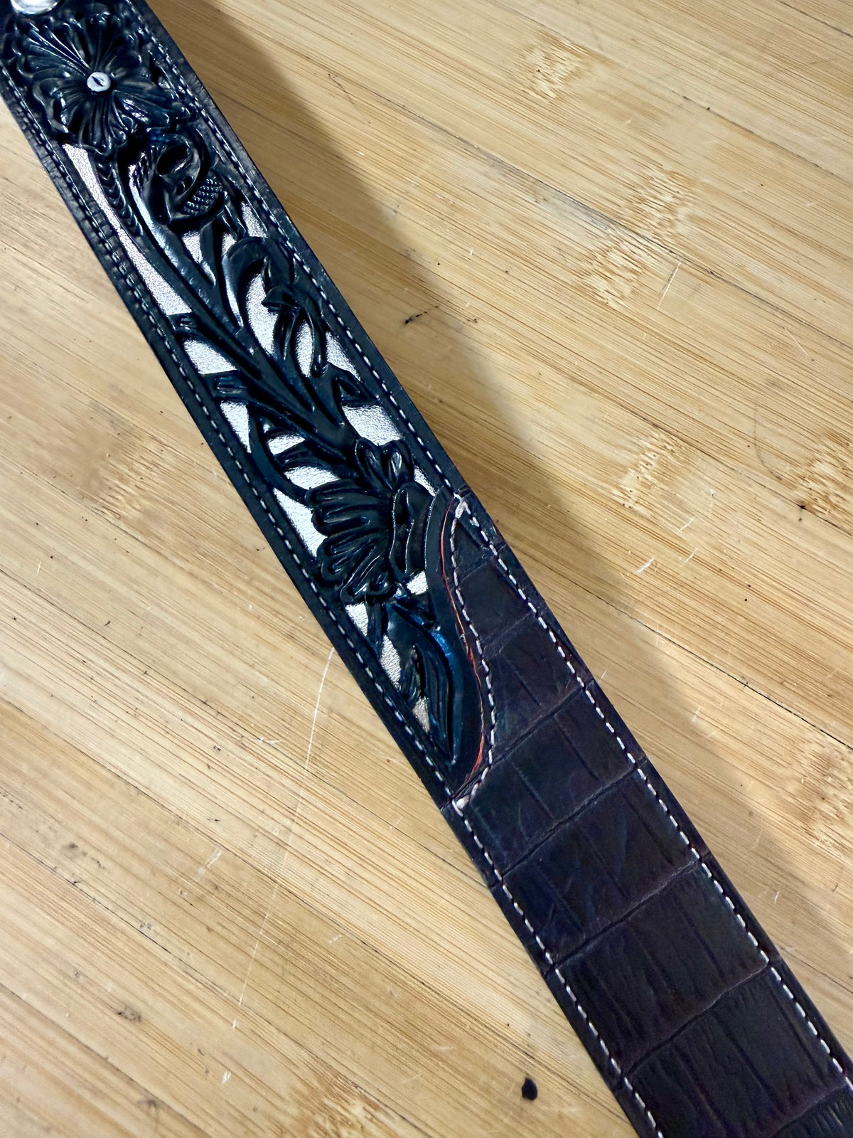 Custom Filigree Floral Belt w/ Alligator Belly Inlay