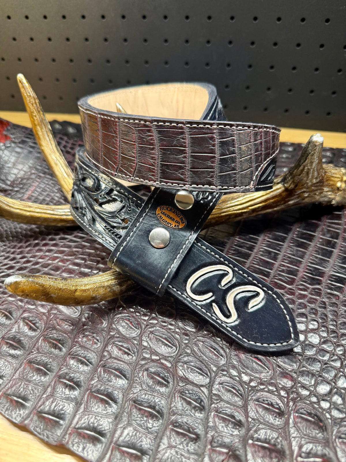 Custom Filigree Floral Belt w/ Alligator Belly Inlay
